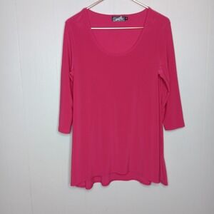 Sympli Tunic Top Womens 10 Pink Slinky Scoop Neck Stretch Minimalist 3/4 Sleeve